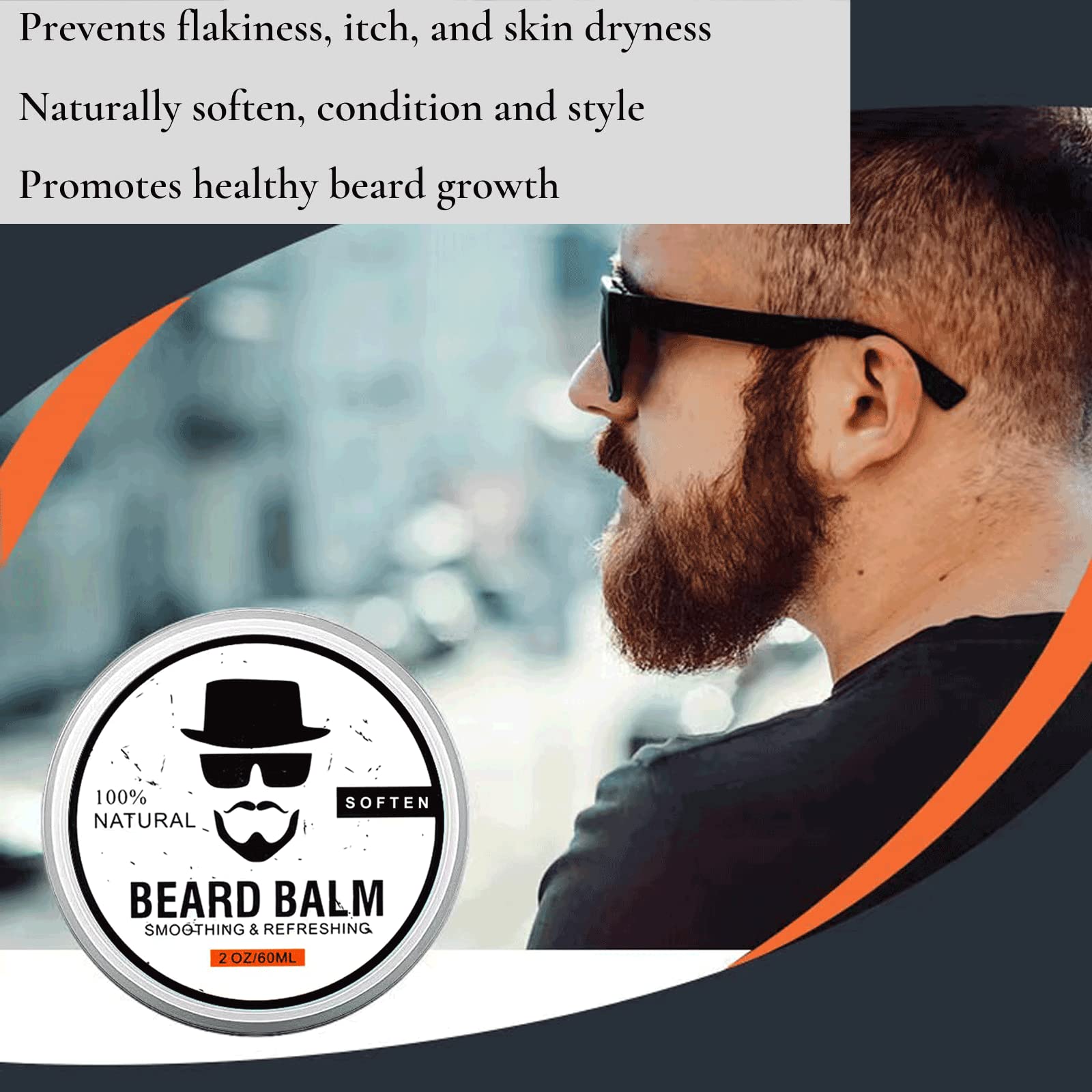 Beard Balm, Conditioning Beard Balm for Men, Softens Smoothing Refreshing Beards Mustache, Beard Conditioner Wax Beard Cream with Shea Butter, Tea Tree, Jojoba Oils 2 ounce