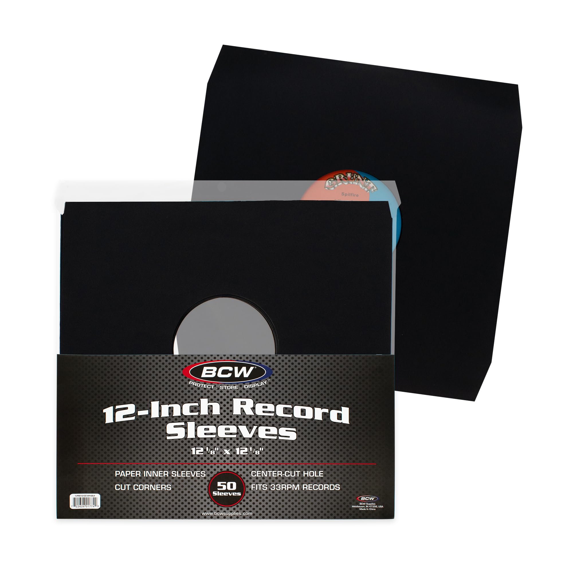 BCW 12 Inch Vinyl Record Paper Inner Sleeves - Angle Cut Corners - Black | Pack of 50 | Protective LP Album Sleeves for Vinyl Storage and Preservation | Compatible with 33⅓ RPM Albums