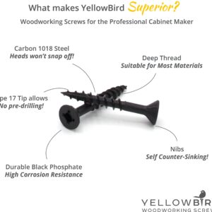 Yellowbird #8 x 2-1/2" Combo Square/Phillips Drive Flat Head - Countersinking Nibs - Deep Thread - Type 17 - Cabinet Assembly and Interior Work - Black Phosphate Wood Screw - Bit Included - 200Ct.