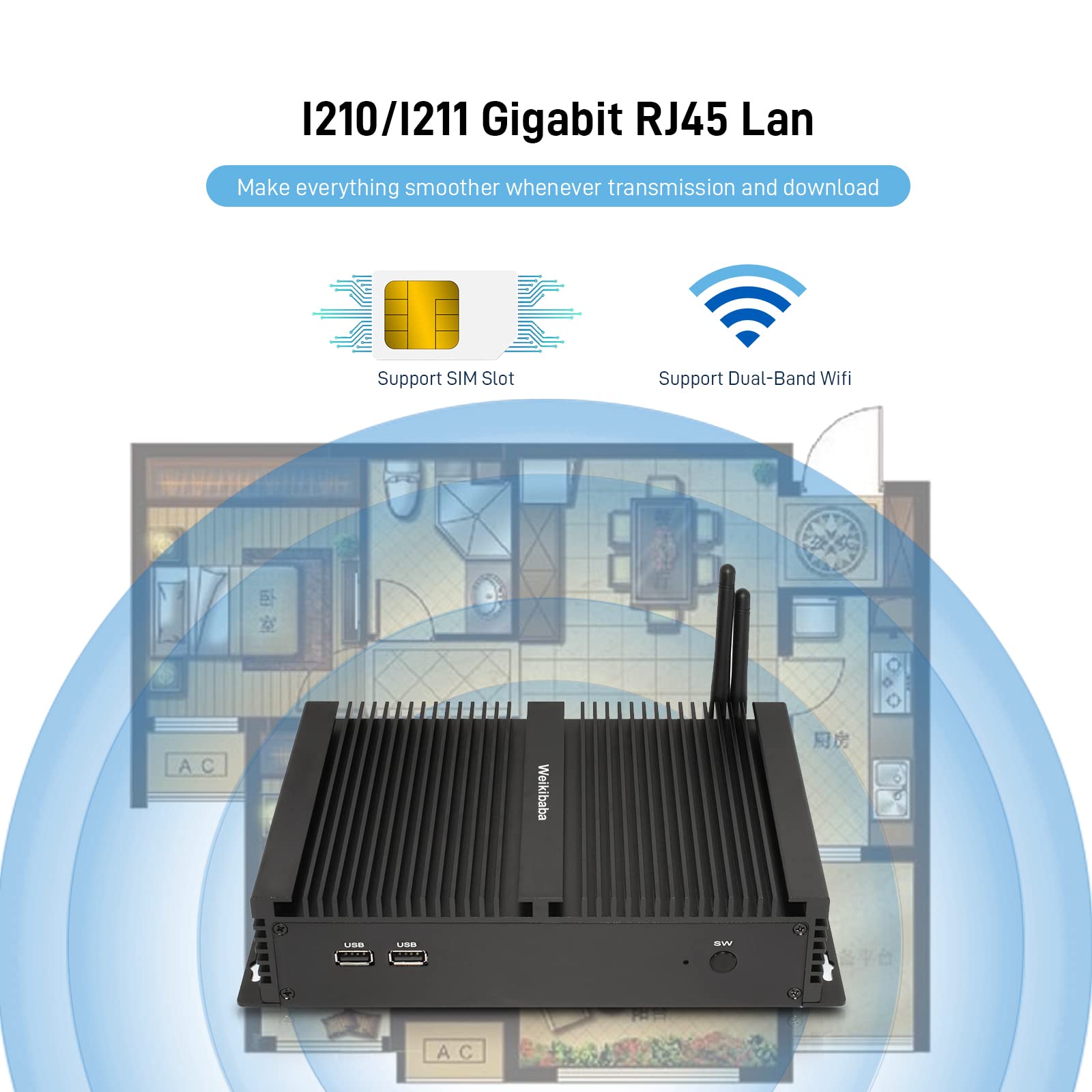 Weikibaba Mini Computers with Windows 10 Core i5 4200U,Mini Computer 16G RAM 512G SSD 1TB HDD,Micro Computer 2 NIC,HDMI,VGA,6 RS232 COM, WiFi