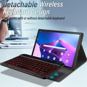 Wineecy Backlit Keyboard Case with Screen Protector for Lenovo Tab M10 Plus 3rd Gen (2022) 10.6 Inch, 7 Colors Light Detachable Wireless Keyboard Slim Stand Cover with Tempered Glass Screen Protector