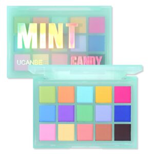 ucanbe colorful matte makeup eyeshadow palette, 15 shades vibrant macaron pastel eye shadow pallet, high pigmented blendable rainbow make up plattet kit - mint candy