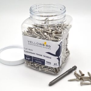 Yellowbird #6 x 3/4" European Concealed Hinge Screw - Flat Head Phillips - Nickel Wood - Bit Included - 1000 Ct.