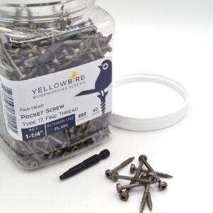 Yellowbird #6 x 1-1/4 Pan Head - Square Plain Lube - Fine Thread - Type 17 Pocket Screw - Bit Included - 800 Ct.