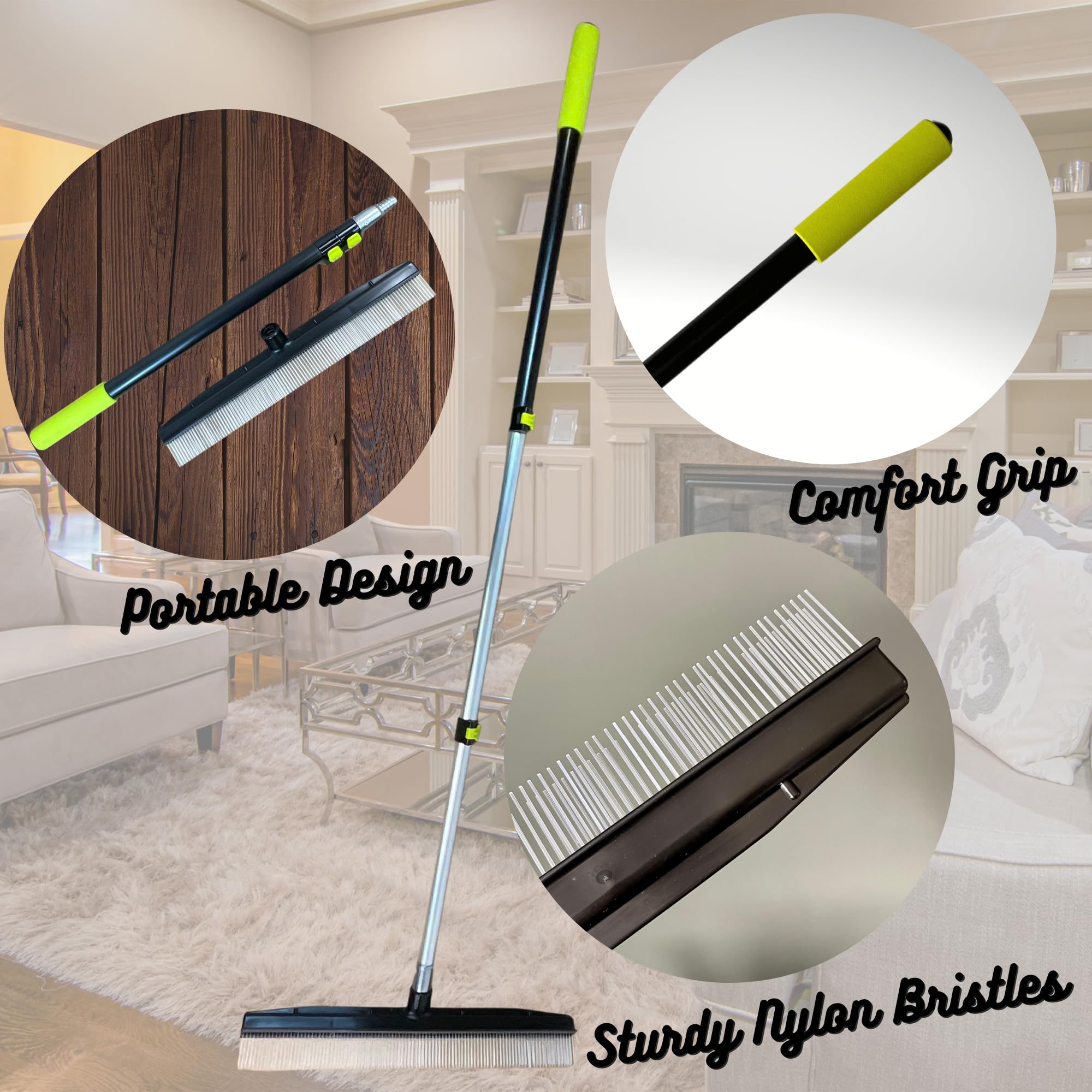 A-to-Z Supply Room Groom Carpet Rake Groomer with Telescoping 54" Adjustable Handle & Portable Lint Remover Brush Tool, Carpet Brush Ideal for Pet Hair, Refreshing Carpets, Rugs, and Artificial Turf