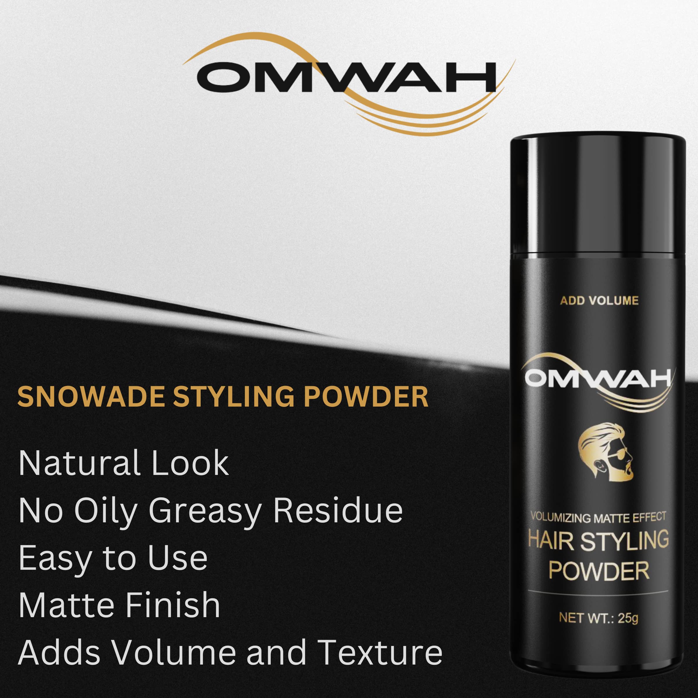 OMWAH SNOWADE Hair Styling Powder (25g) - All Natural Look Mens Hair Powder - Adds Volume and Texture - No Oil or Greasy Residue