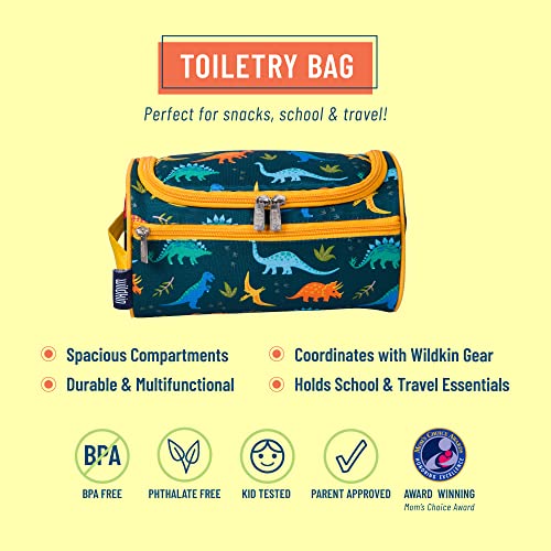 Wildkin Toiletry Bag for Boys, Girls, and Adults, Toiletry Bags Measures 9.5 x 5 x 5 Inches, Multifunctional, Spacious & Ideal Sized for Weekend or Overnight Travel Bag, BPA-free (Jurassic Dinosaurs)