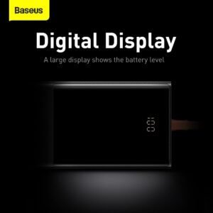 Baseus Powerbank 65 W for Laptop, 20000 mAh Power Bank USB C, Integrated USB-C Cable, External Battery QC 3.0 with 4 Outputs for Lenovo, HP, Dell, MacBook Pro, iPhone, Samsung