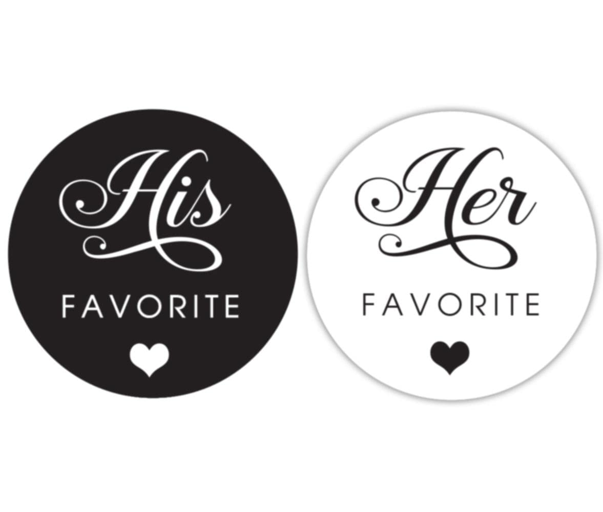 1.9 Inch His Favorite Her Favorite Black White Stickers Wedding Favors Decoration 60 Labels