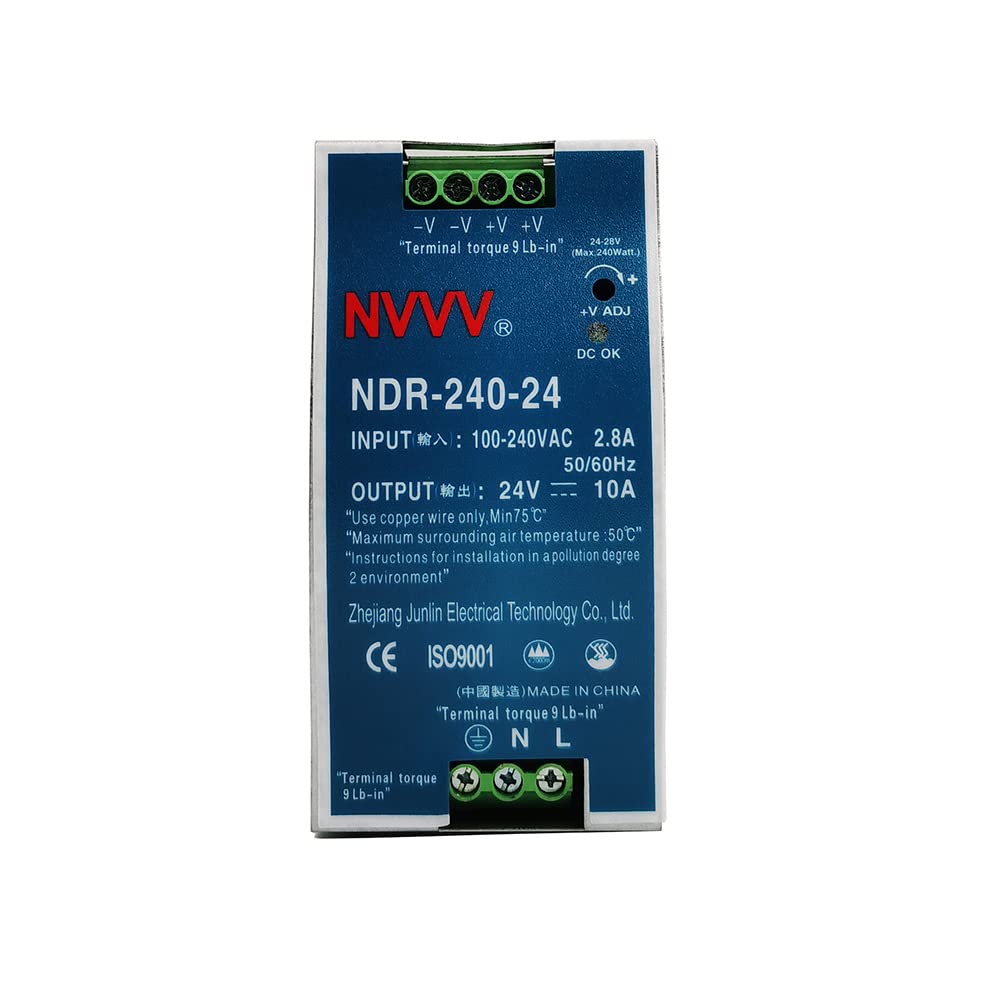 NVVV NDR-240-24 24V 10 Amp 240W Industrial DIN Rail Power Supply Input Voltage 100 to 240 with PFC