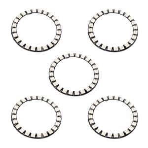 diymall 24 bits rgb led rings 24 x ws2812b 5050 lamp light with integrated drivers, addressable full color lights for arduino raspberry pi esp32 (pack of 5pcs)