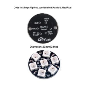 DIYmall 7 X WS2812B RGB LED Rings 7 Bits 5050 Lamp Light with Integrated Drivers, Full Color, Individually Addressable for Arduino ESP8266 Raspberry Pi ESP32 (Pack of 5pcs)