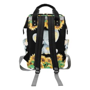 Personalized Yellow Sunflower Elephant Diaper Bags Backpack Custom Name Daypack Large Mommy Bag for Teen Girl Boy Student