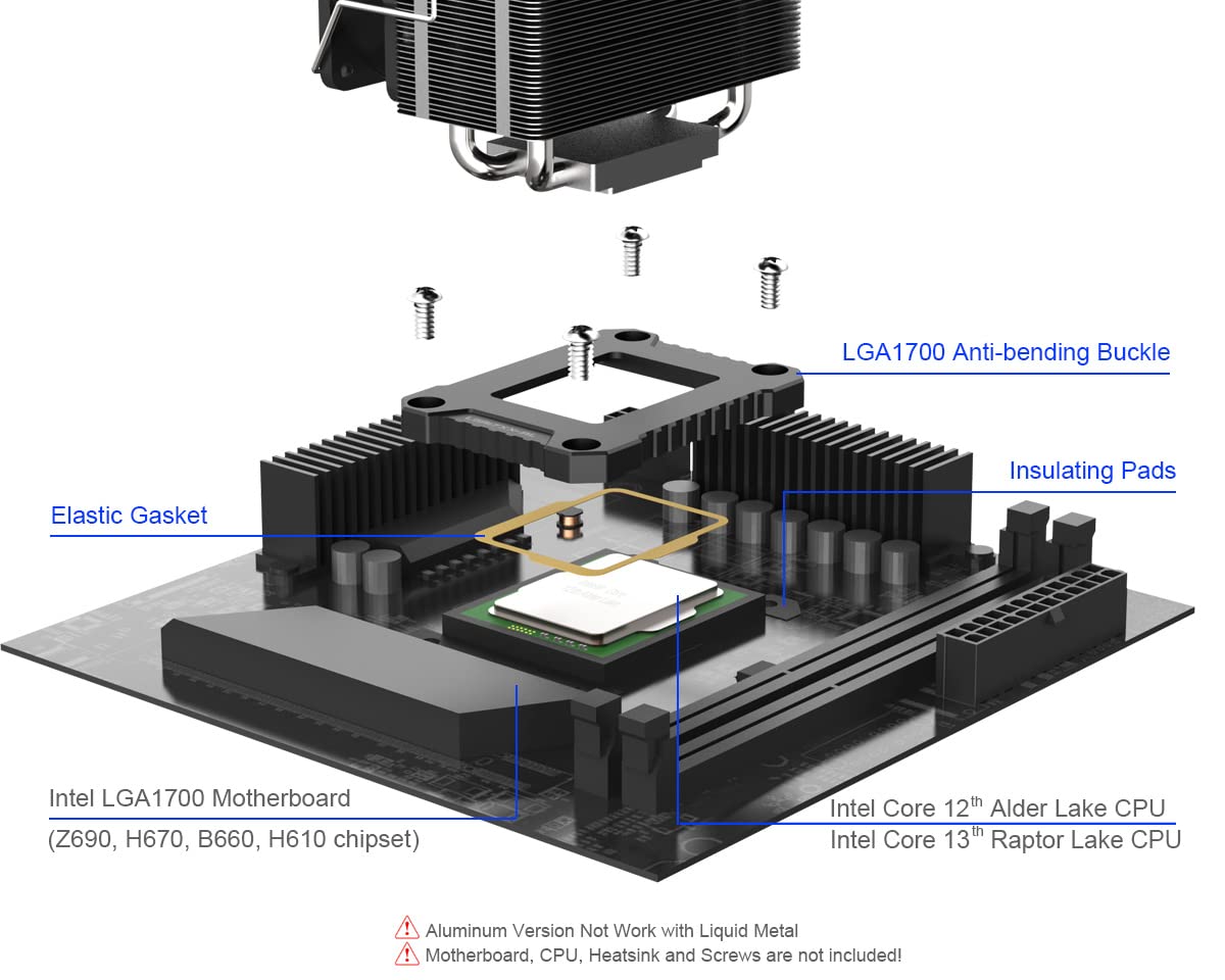 ElecGear Anti-Bending Contact Frame for Intel 13th and 12th CPU, Aluminum Mod ILM for LGA1700 Socket, Replacement CPU Retrofit Mount Kit Fixing Buckle and Thermal Paste