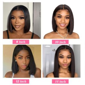 12 Inch Bob Wig Human Hair 13x4 Lace Front Wigs Human Hair Wigs for Black Women Short Bob Wigs 180% Density HD frontal Wigs Glueless Wigs Human Hair Pre Plucked with Baby Hair Natural Color