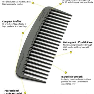 Chicago Comb Model 10 Carbon Fiber, Compact Wide-Tooth Comb, Made in USA, Anti-Static, 5 Inches (12.7 cm) Long