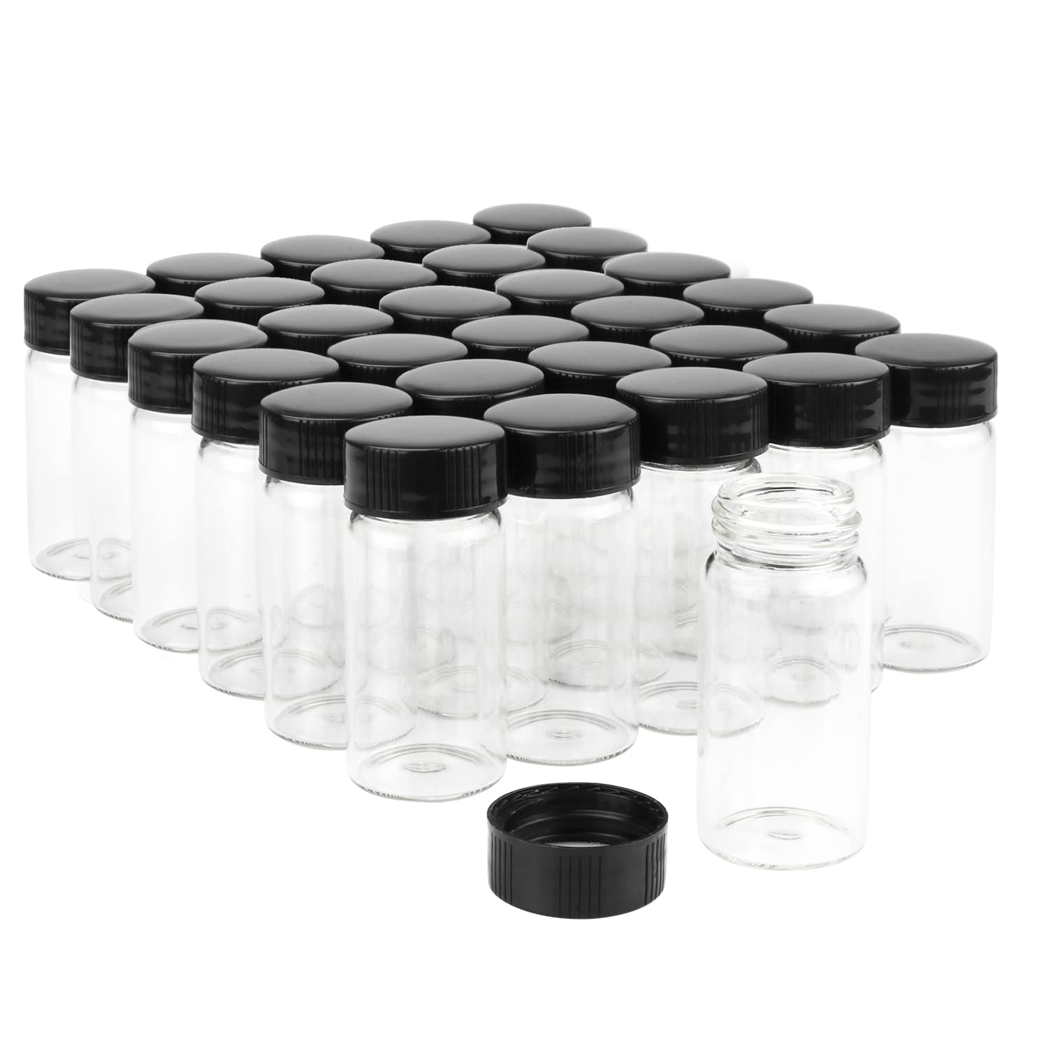 Cositina 20ml Clear Glass Sample Vials with Screw Cap,Empty Refillable Travel Glass Liquid Sampling Lab Storage Vials for Essential Oils,Perfumes, Lab Chemicals-Pack of 30