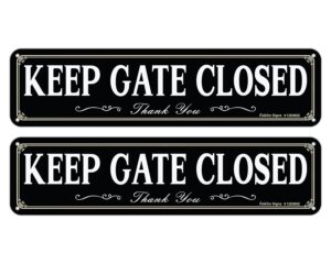 faittoo keep gate closed sign, 2-pack 12 x 3 inch reflective rust free aluminum, uv protected, weather/fade resistant, easy to install and read, indoor/outdoors use