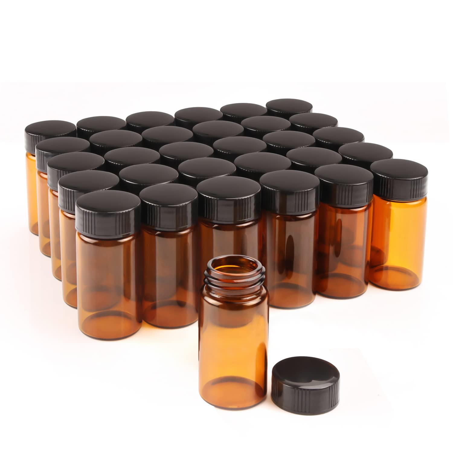 Cositina 20ml Amber Glass Sample Vials with Screw Cap,Empty Refillable Travel Glass Liquid Sampling Lab Storage Vials for Essential Oils,Perfumes, Lab Chemicals-Pack of 30