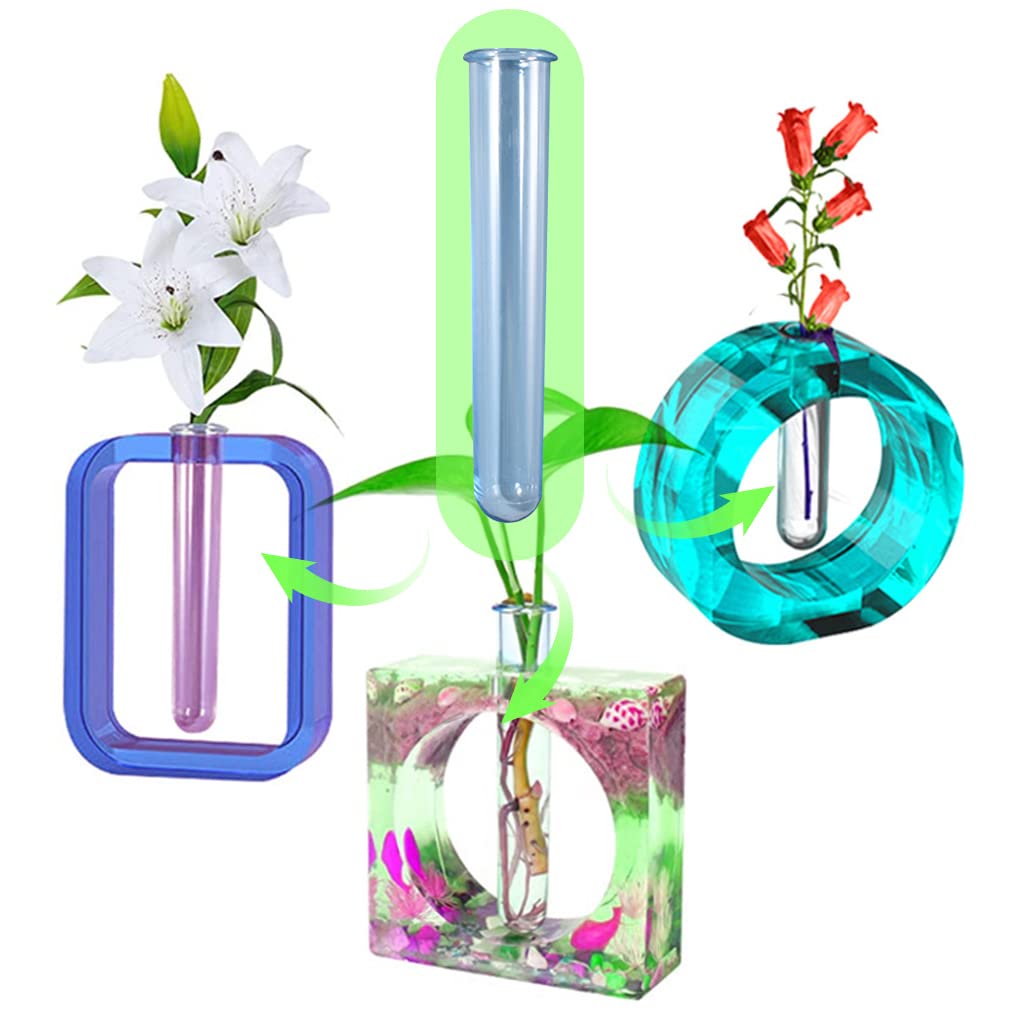 FineInno 9 Pcs Test Tubes, Plastic Plant Propagation Station Silicone Molds Transparent Tubes, Flowers Acrylic Test Tubes Round for Casting Mold