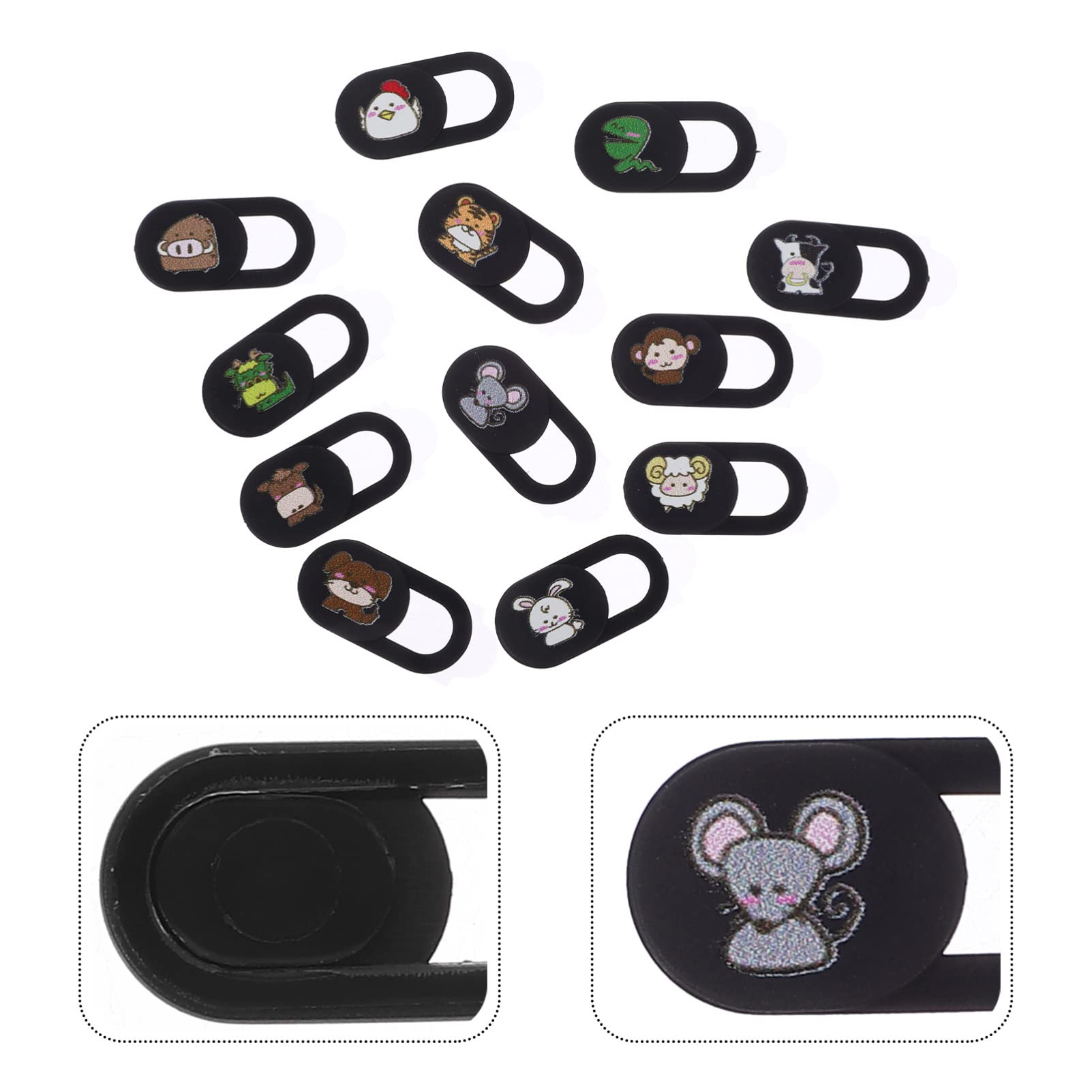 Mobestech Laptop Camera Cover Slide Slim Laptop 12pcs Animal Camera Cover Slide Phone Webcam Slider Camera Cover Webcam Cover Slide for Laptop Privacy Cover Sliding Black PC Stickers Computer Camera