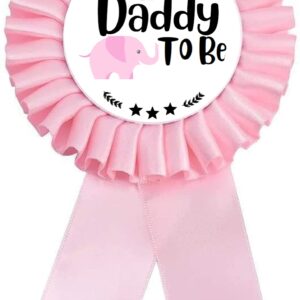 HAPPYLAND Baby Girl Shower Decorations Pink Baby Elephant Set Tinplates Badge Mommy to Be and Daddy to Be Baby Shower