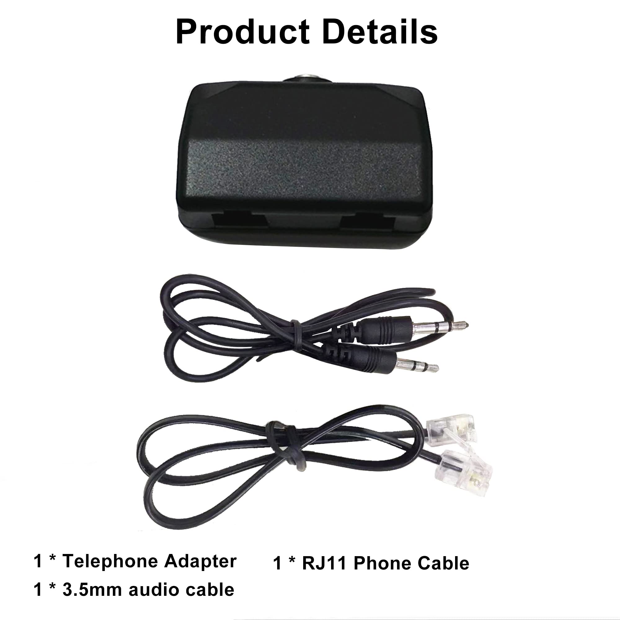 Analog Telephone Adapter for Split The Line to Telephone and Voice Recorder, with Two RJ11 Port for Incoming and Outgoing Phone Connection and 3.5mm Audio Socket to Connect to Voice Recording Device