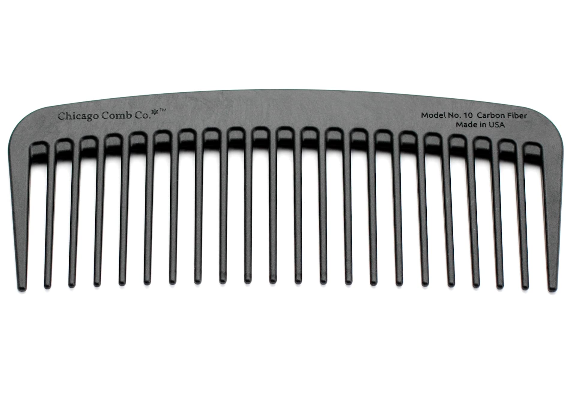 Chicago Comb Model 10 Carbon Fiber, Compact Wide-Tooth Comb, Made in USA, Anti-Static, 5 Inches (12.7 cm) Long