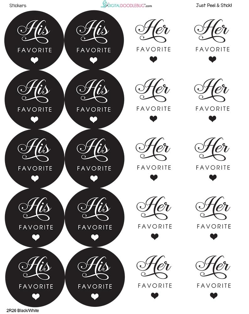 1.9 Inch His Favorite Her Favorite Black White Stickers Wedding Favors Decoration 60 Labels