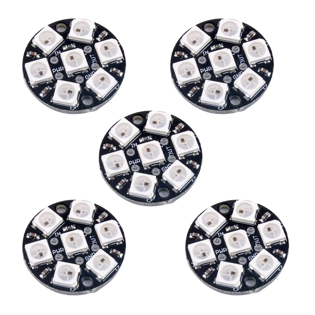 DIYmall 7 X WS2812B RGB LED Rings 7 Bits 5050 Lamp Light with Integrated Drivers, Full Color, Individually Addressable for Arduino ESP8266 Raspberry Pi ESP32 (Pack of 5pcs)