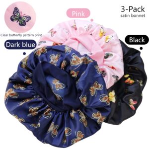 TCOTBE 3 Pcs Soft Satin Bonnet Silk Bonnet Hair Wrap for Sleeping Silk Sleeping Cap with Wide Elastic Band Night Sleep Cap Bonnets Hair Cover Single Layer Night Sleeping Head Cover for Women