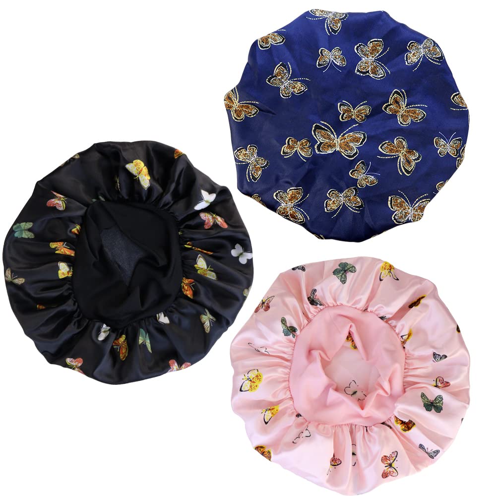 TCOTBE 3 Pcs Soft Satin Bonnet Silk Bonnet Hair Wrap for Sleeping Silk Sleeping Cap with Wide Elastic Band Night Sleep Cap Bonnets Hair Cover Single Layer Night Sleeping Head Cover for Women