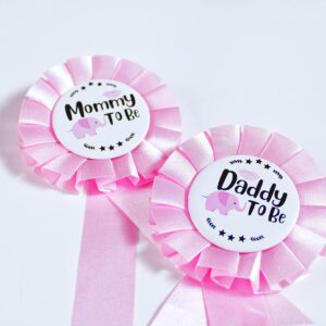 HAPPYLAND Baby Girl Shower Decorations Pink Baby Elephant Set Tinplates Badge Mommy to Be and Daddy to Be Baby Shower