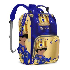 XIUCOO Personalized Gold Blue Cute Baby Boy Diaper Bag Backpack with Name Custom Nappy Mommy Bags for Baby Girl Boy Gifts