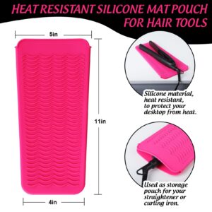 Fandamei Heat Resistant Silicone Mat Pouch for Flat Iron, Straightener, Curling Iron, Heat Resistant Glove With Silicone Bumps For Hair Styling Tool, Professional Heat Proof Glove Mitts Rose Red