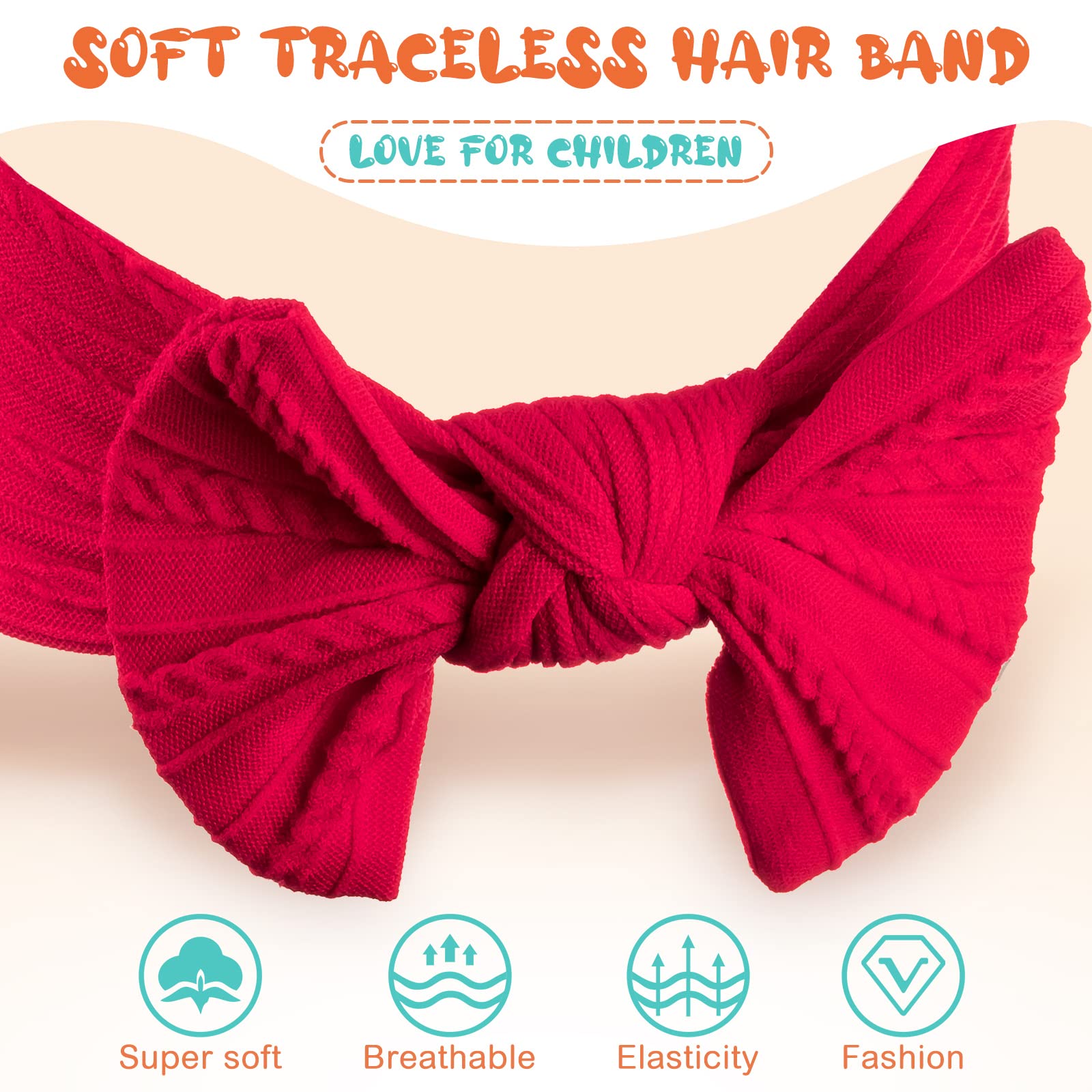 32 Pcs Baby Nylon Headbands Hairbands with Bows Elastics Handmade Hair Accessories Stretchy Headband Jacquard Design for Newborn Infant Baby Girls Toddlers Kids