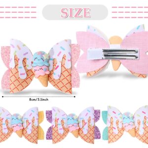 Whaline Ice Cream Glitter Bow Hair Clips 4Pcs Summer Hair Bow Barrette Colorful PU Leather Hairgrips Sparkly Alligator Hair Clips for Girls Women Hair Accessories Birthday Party Ball Supplies