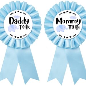 HAPPYLAND Baby Boy Shower Decorations Baby Blue Elephant Tinplate Badge Mommy to Be and Daddy to Be Baby Shower