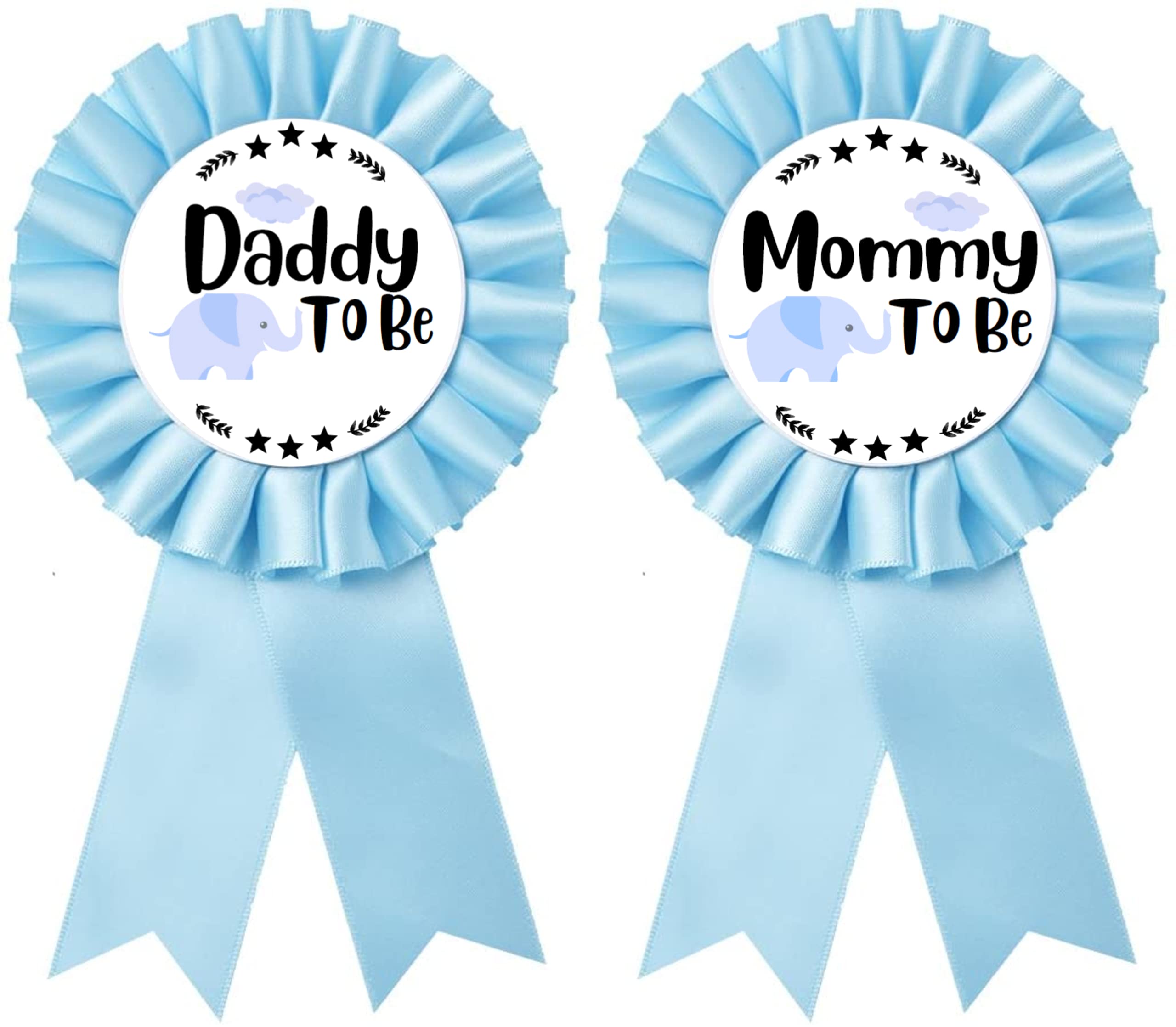 HAPPYLAND Baby Boy Shower Decorations Baby Blue Elephant Tinplate Badge Mommy to Be and Daddy to Be Baby Shower