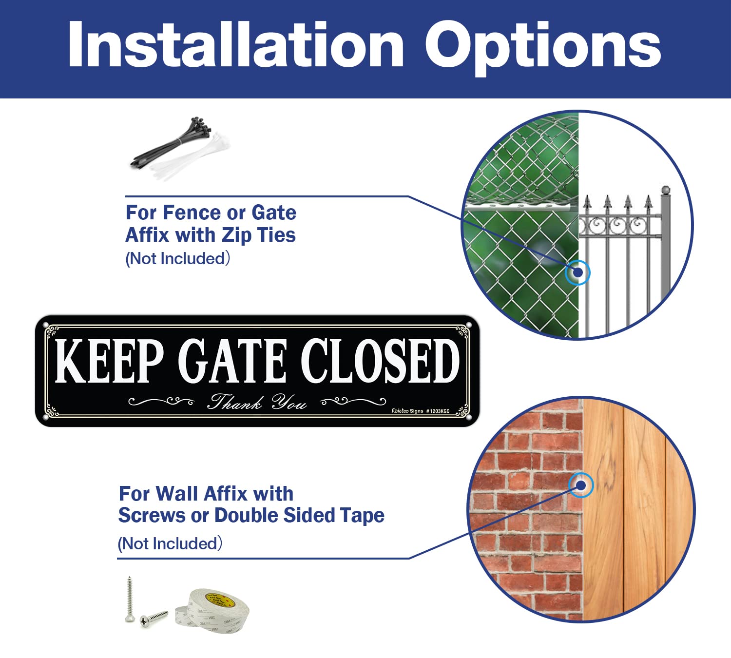 Faittoo Keep Gate Closed Sign, 2-Pack 12 x 3 Inch Reflective Rust Free Aluminum, UV Protected, Weather/Fade Resistant, Easy to Install and Read, Indoor/Outdoors Use