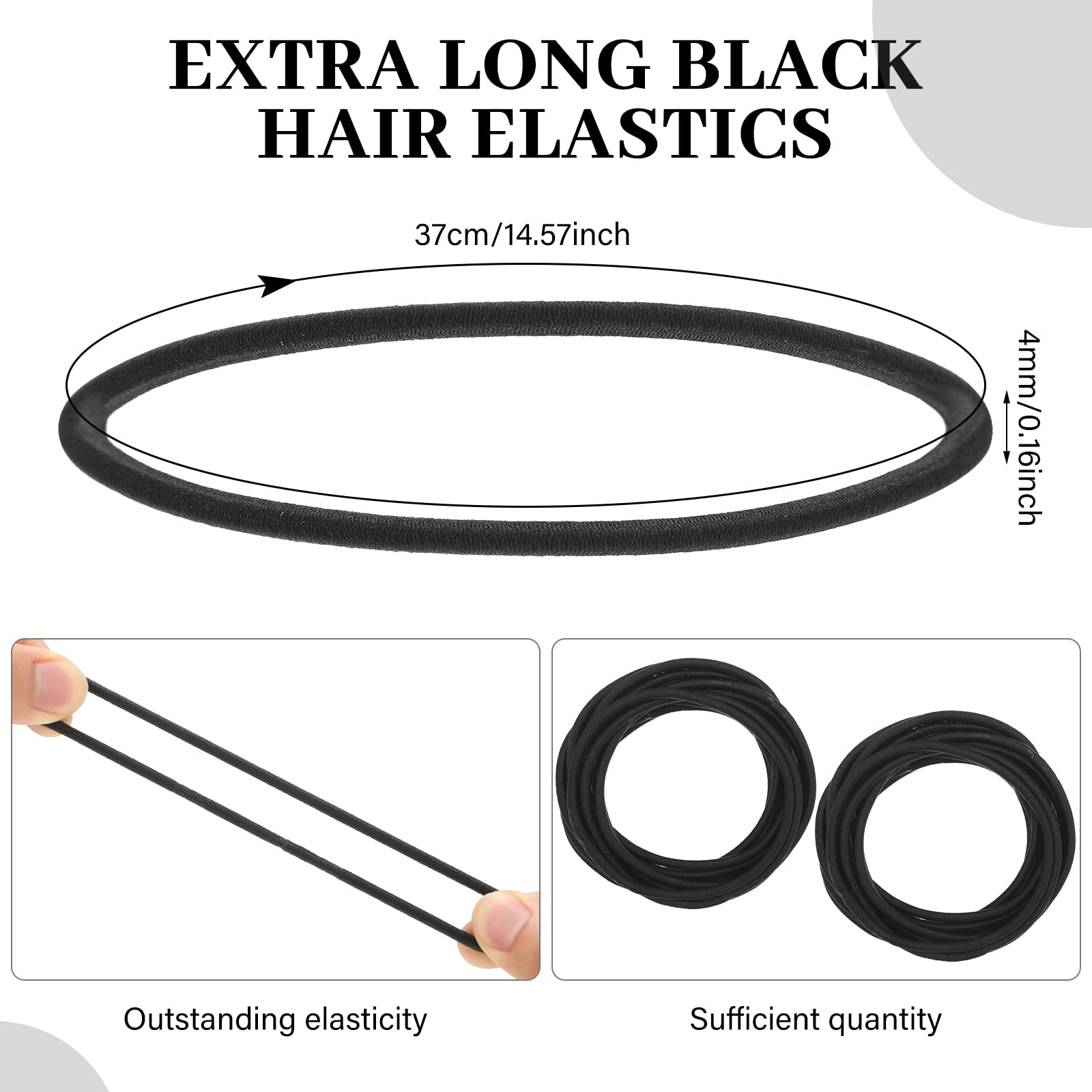 80 Count Extra Long Hair Tie for Long Thick and Curly Hair Elastic Ponytail Holders for Women No Metal Long Hair Bands Hair Accessories (Black)