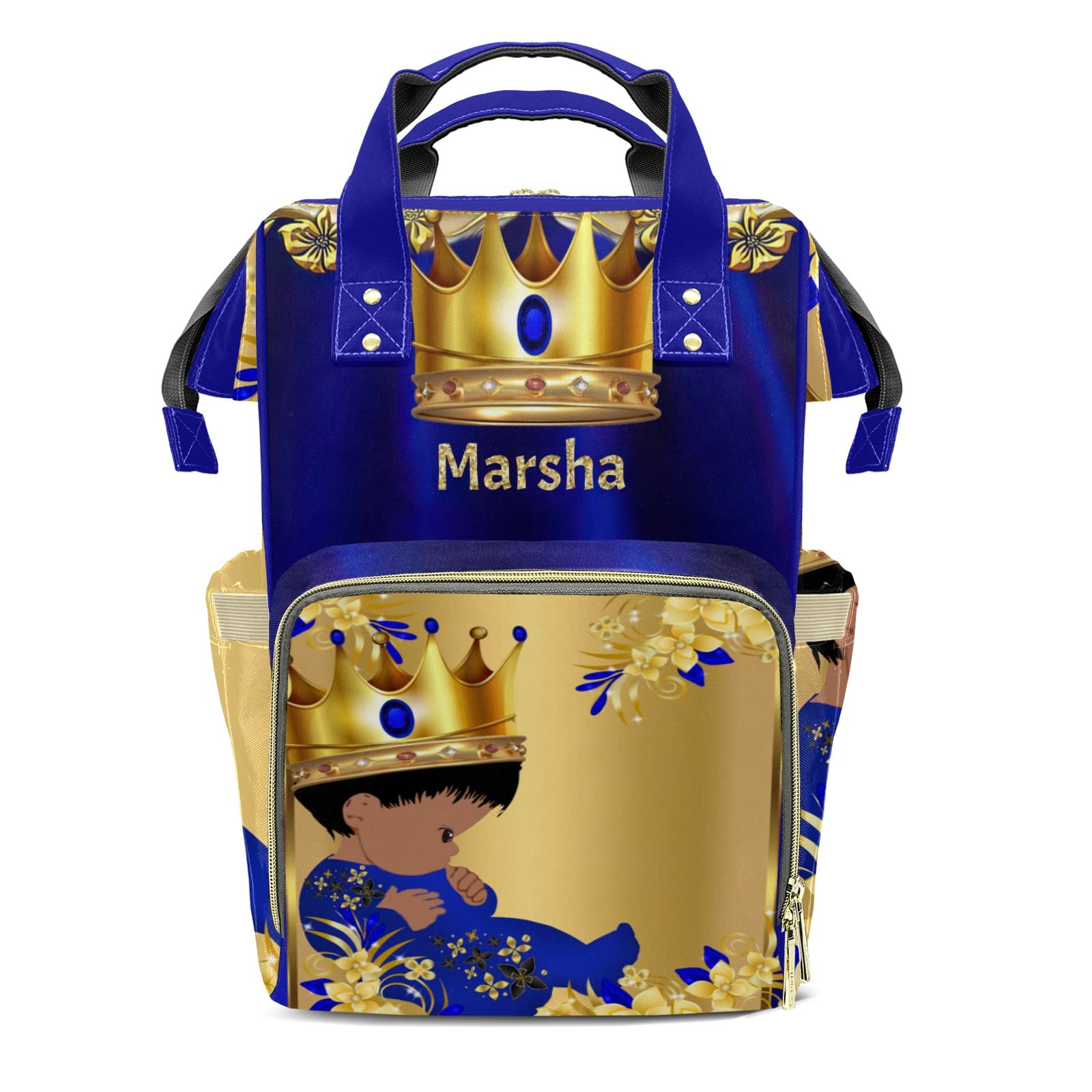 XIUCOO Personalized Gold Blue Cute Baby Boy Diaper Bag Backpack with Name Custom Nappy Mommy Bags for Baby Girl Boy Gifts