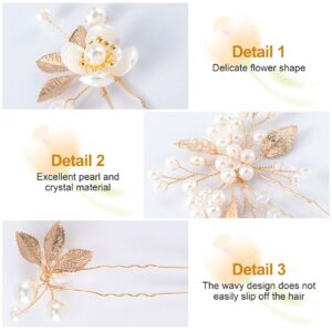 ANCIRS 9 Pack Pearl Bridal Wedding Hair Styling Pins, Leaves Style Bride Head Piece, U Shape Rhinestone Flower Hair Accessories for Women & Girls Wedding Hairstyles- Gold