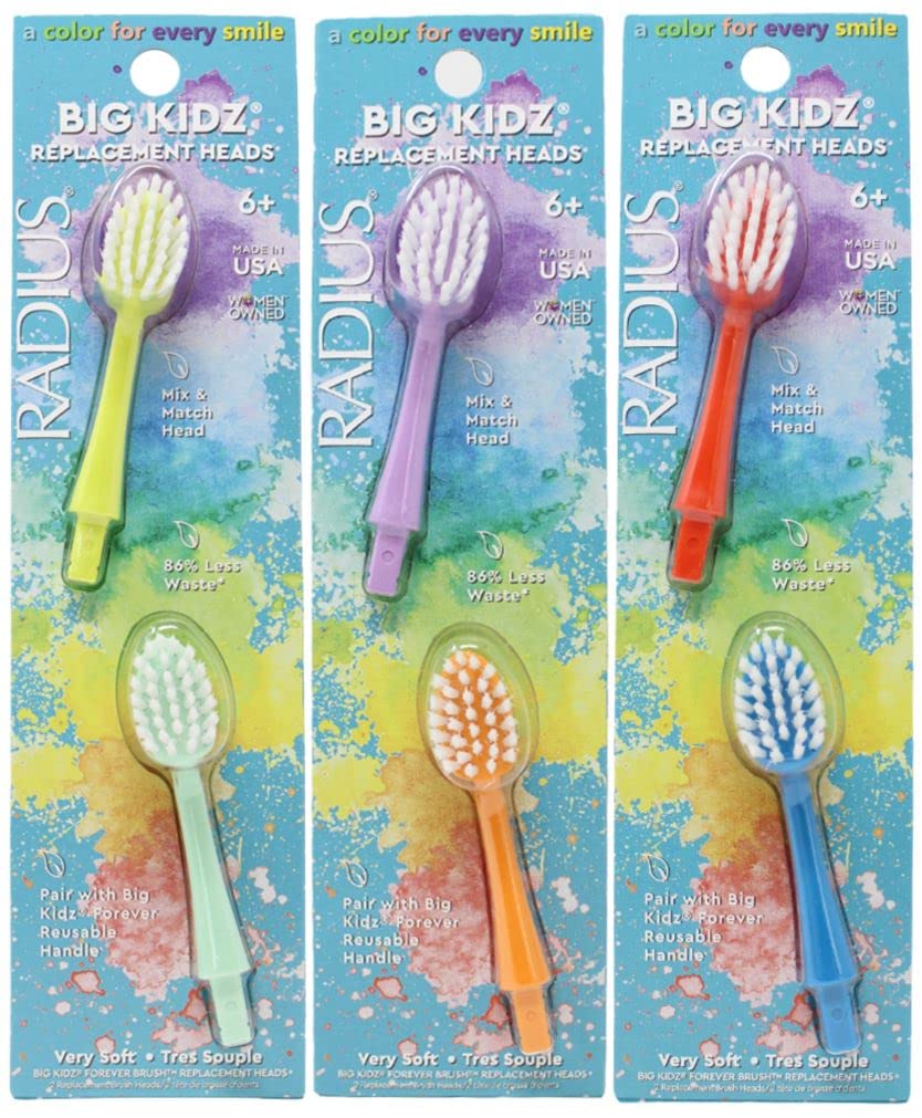 RADIUS Big Kidz Forever Brush Replacement Heads for Children, 6 Years and Up, BPA Free ADA Accepted for Growing Teeth and Gums, 2 Heads - Extra Soft (3 Count)