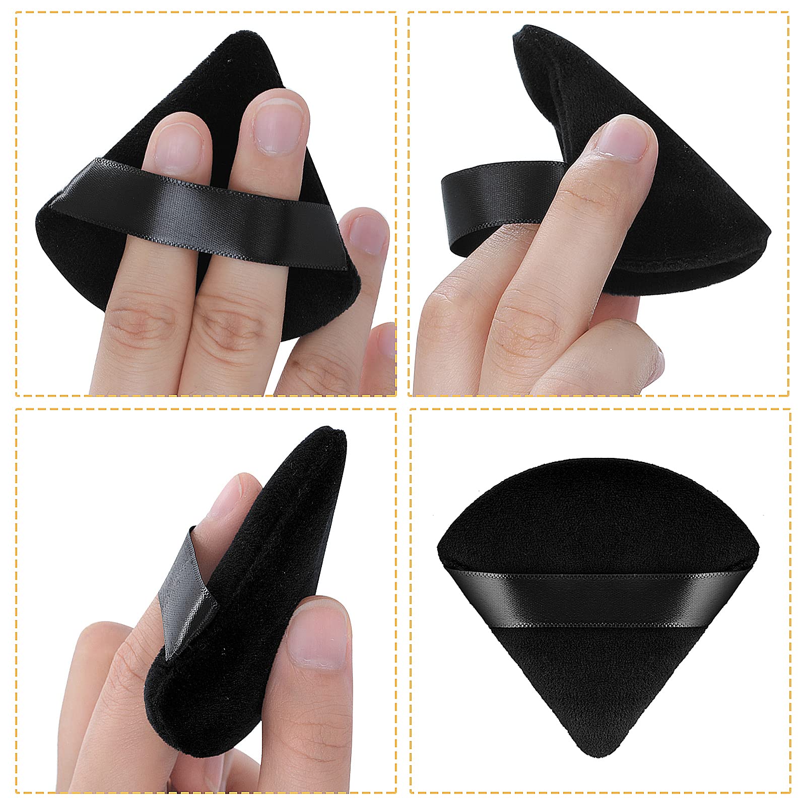 Sibba 2 Pieces Triangle Cosmetic Loose Powder Puffs Washable Reusable Soft Plush Foundation Sponge for Face Body Wet Dry Makeup Tool (2Pcs Black)