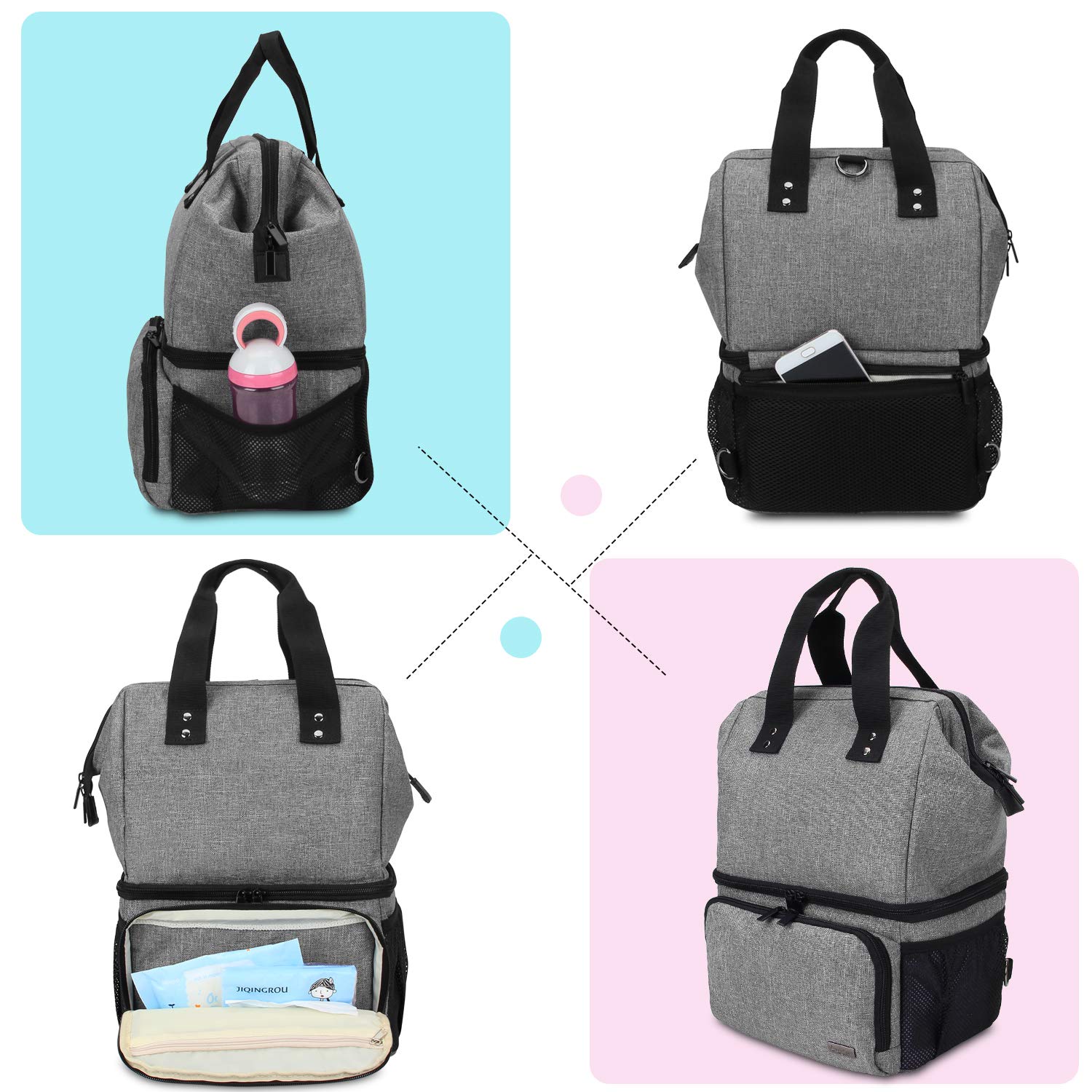 Luxja Breast Pump Bag with 2 Ice Packs for Breastmilk Storage Bundle, Gray