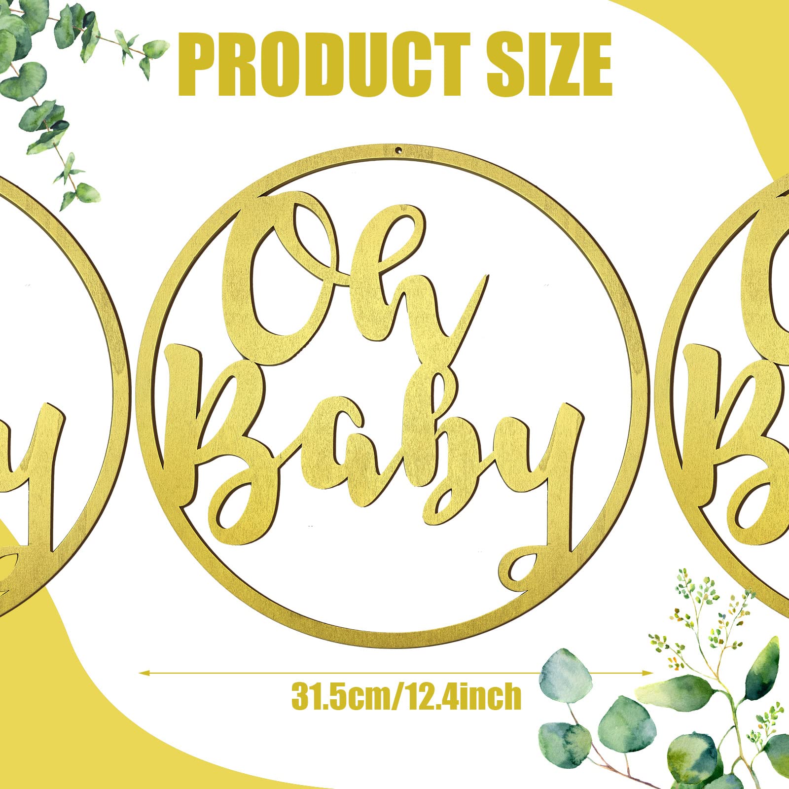 12.6 Inch Baby Wooden Sign for Backdrop Baby Shower Decorations Glitter Baby Wooden Sign for Gender Reveal Wall Photo Props Boy Girl Baby Announcements Birthday Party (Gold)