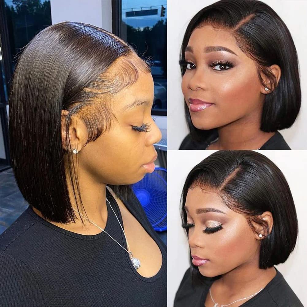 12 Inch Bob Wig Human Hair 13x4 Lace Front Wigs Human Hair Wigs for Black Women Short Bob Wigs 180% Density HD frontal Wigs Glueless Wigs Human Hair Pre Plucked with Baby Hair Natural Color