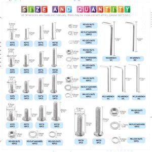 Glarks 1325Pcs M2 M3 M4 M5 M6 Button Head Screws 304 Stainless Steel Hex Socket Cap Screws Bolts and Nuts Washers Assortment Kit with Hex Wrench for Machinery Furniture Car Repair