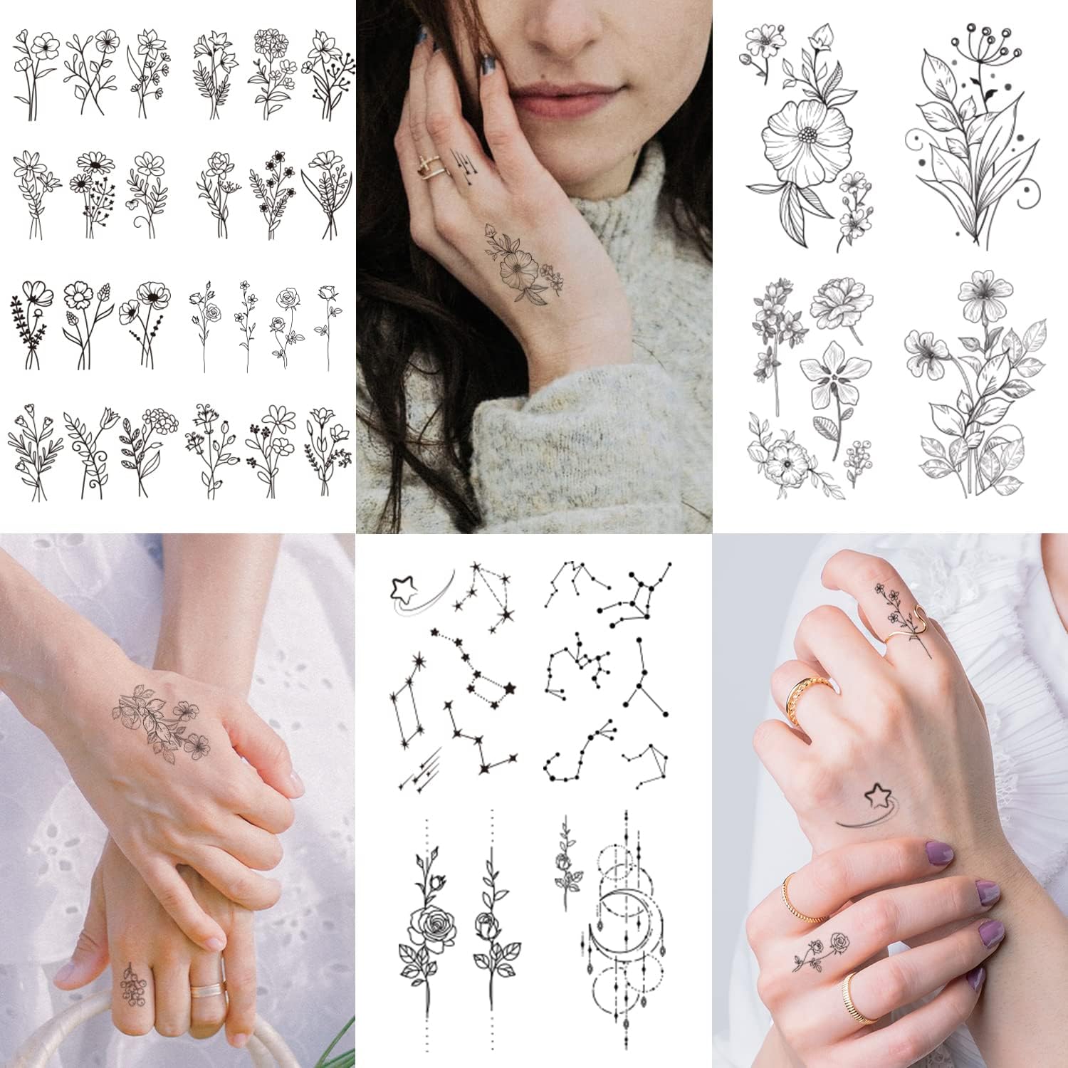 Celaza 61 Sheets Sexy Tiny Flowers Temporary Tattoos for Women Girls, 275 Styles Fake Tattoos Stickers, Black Henna Tattoo for Adult Long Lasting Realistic